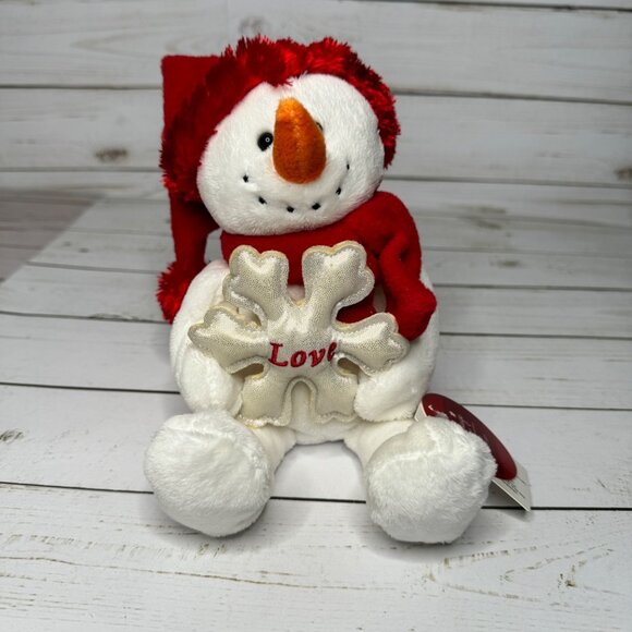 Walmart Snowman Message Friends Plush With Red Hat Scarf Holding Love Snowflake - Picture 2 of 8